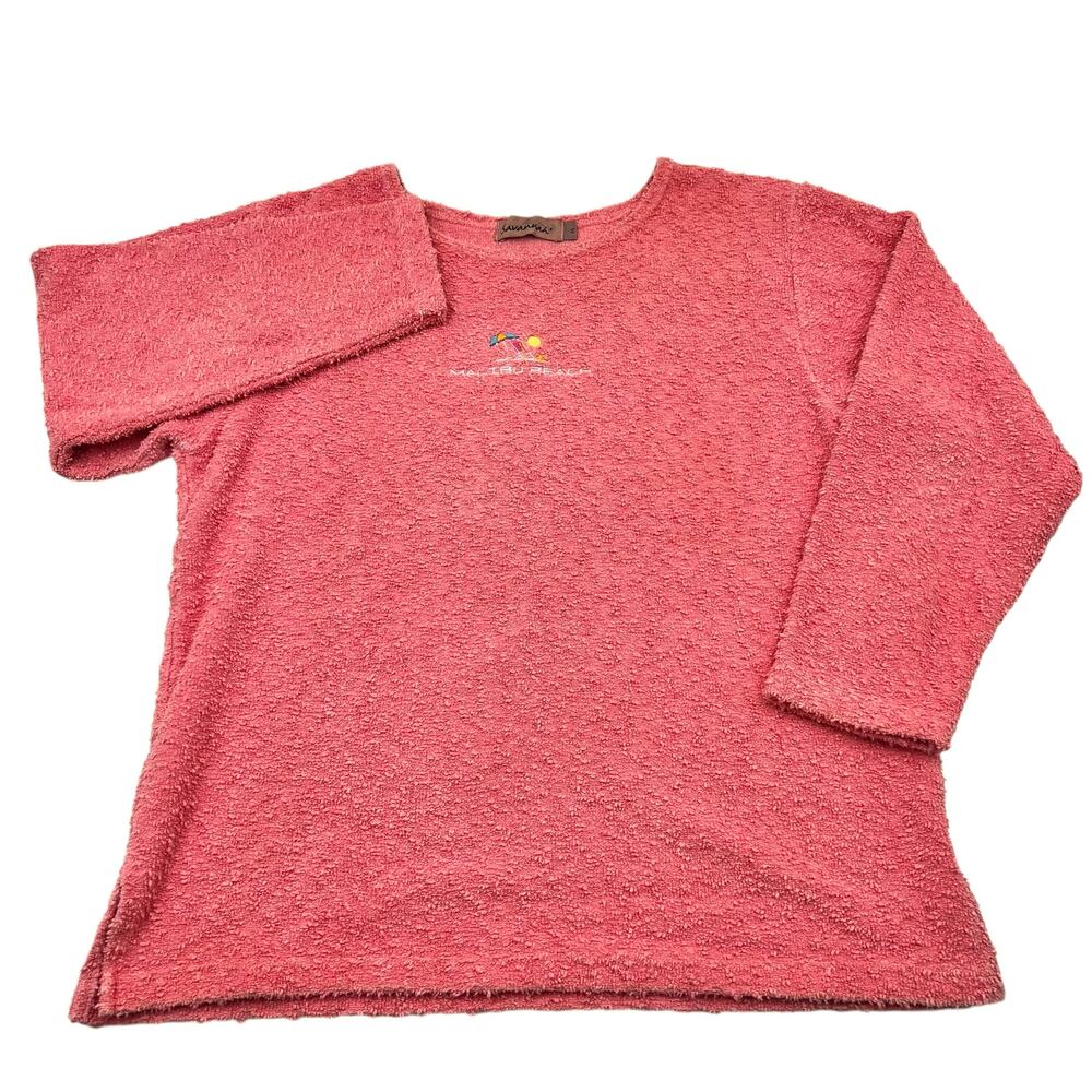 Savannah Womens Vintage Salmon Terry Malibu Beach Long Sleeve Cotton Top Sz M